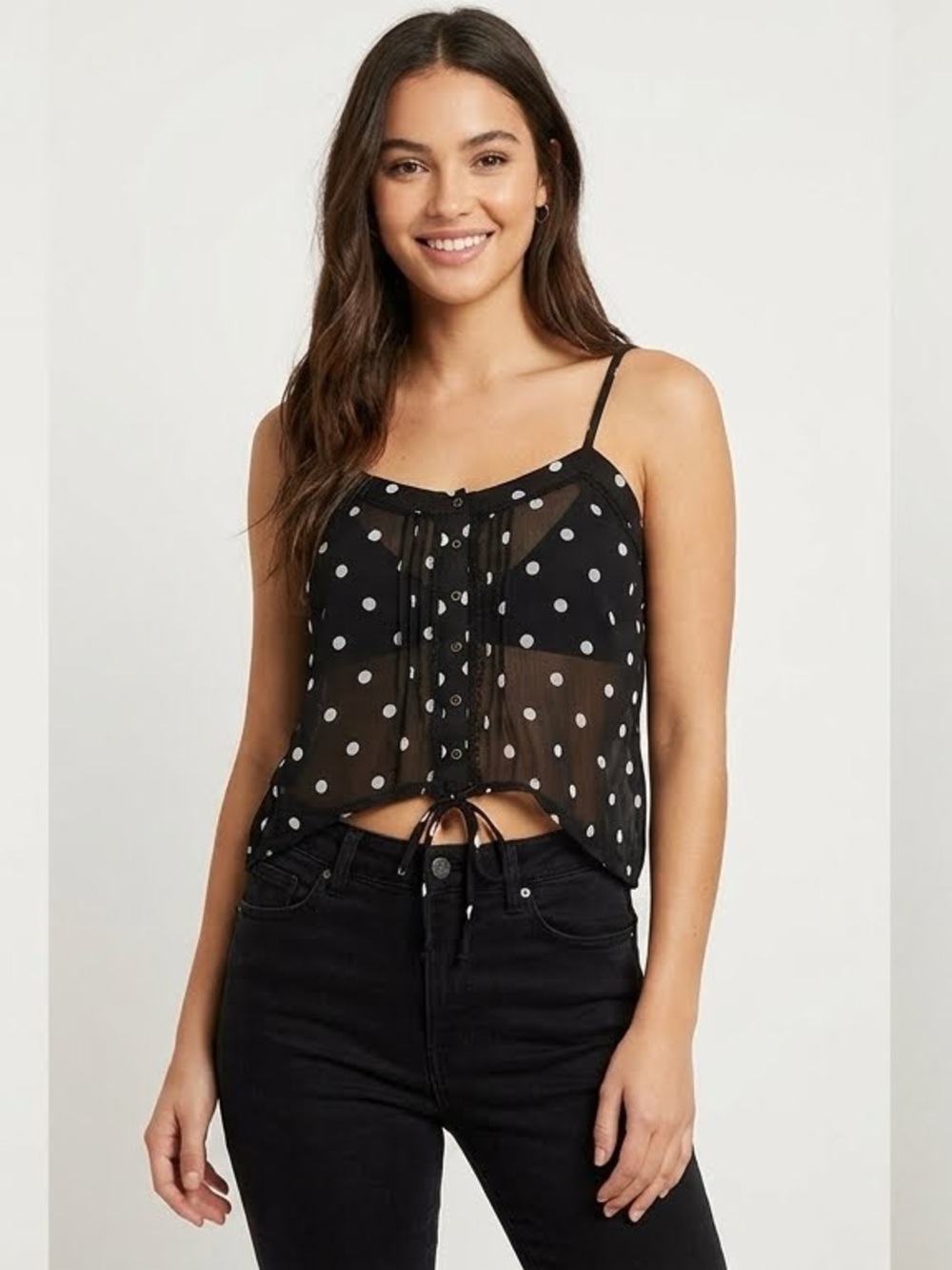 Y2K Garage Black Sheer Polka Dot Button-Up
Cami Cinch Tank Top - Size Small (S)